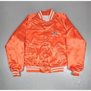 80s‎ Vintage Hickman Mills Cougars Satin Jacket Orange Snap Button Kansas City